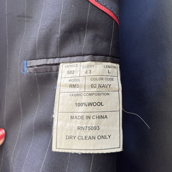 Franco Valentino Couture Hand Tailored Navy Pinstripe Wool Suit Jacket Size 43L - Picture 7 of 10